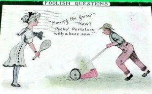 Domande sciocche 1911 vecchia cartolina d'epoca "Falciare l'erba?" (A9) - Foto 1 di 2