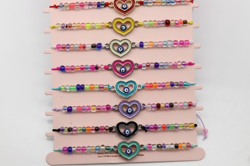 OFF WHITE Bracciale Charm Cuore Malocchio Intrecciato Nappa Portafortuna Rosso Corda Perline Cuore Occhi