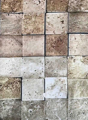 Marble Tiles Digital Print Fabric Home Decor Curtain  Material 160cm wide Brown - Image 1 of 4