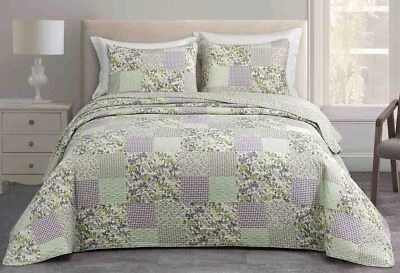 Pre-Washed Butterfly Floral Quilt Set Printed Patchwork Bedspread Coverlet Set - Image 1 of 4