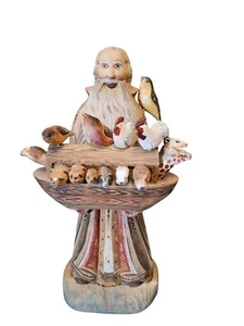 Signed Russian Hand-Carved Wooden Noah & Ark Figurine With Animals 12" - Picture 1 of 24