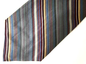 Vtg DKNY Mens Necktie Tie Grey Blue Gold Maroon Red Striped Silk 59" Career - Picture 1 of 3