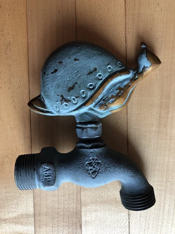 Vintage Figural Green Patina Solid Bronze Snail Handle Hose Faucet Spigot Cover