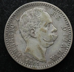 KAPPYSCOINS G7144 ITALY 1884 SILVER 2 TWO LIRA NICE CIRC - Picture 1 of 2