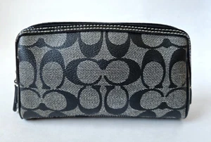 Coach Signature PVC Cosmetic Case Make Up Bag Clutch Black Gray - Picture 1 of 8
