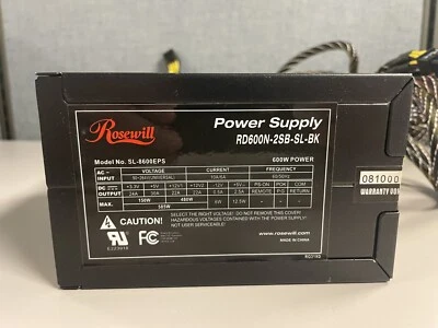 ROSEWILL RD600N-2SB-SL-BK 600W Computer POWER SUPPLY - Blue LED - Used Tested - Image 1 of 4