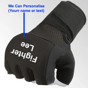 Personalisierte innere Hand schnelle Wraps Handschuhe Boxen Faust Bandagen MMA Fitnessstudio SCHWARZ - Bild 1 von 3