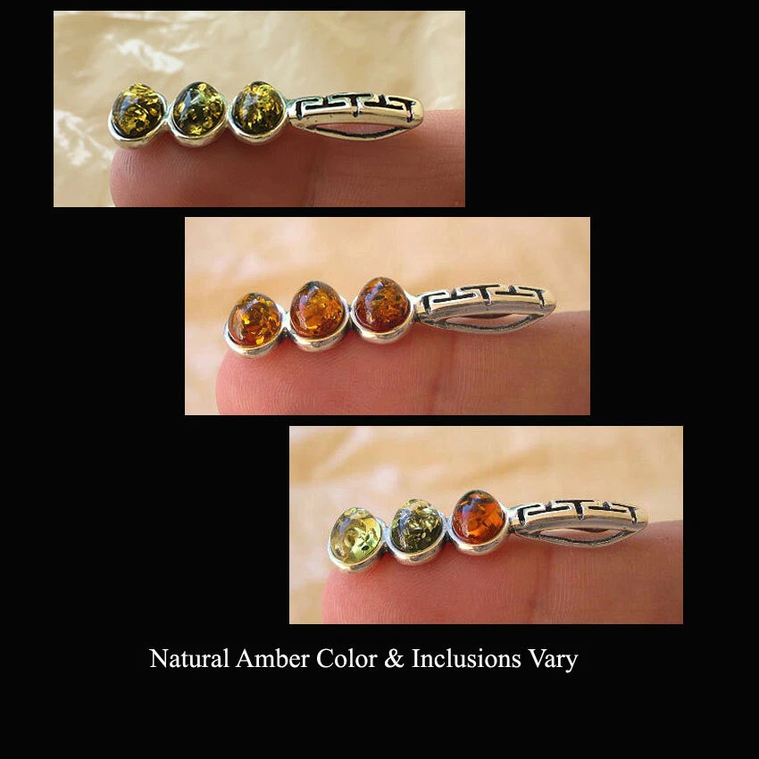 COLGANTE MODERNO DE 3 PIEDRAS VERDE MIEL BÁLTICO o ÁMBAR MULTICOLOR Y PLATA ESTERLINA Foto 1 de 1