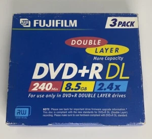 FUJIFILM 2 PACK DVD+R DL 240min 8.5GB 2.4x Recordable Double Layer Disc - Picture 1 of 3