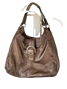 COACH Vtg Handbag Shoulder Purse Gold Metallic Leather F17092 3 Compartments - Picture 1 of 18