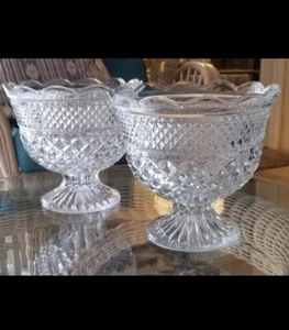 Glass Pedestal Bowls, Vintage Glass Serving Dishes, Santa Pedestal Service - Picture 1 of 13
