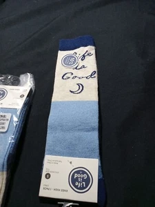 New Two Pair Of Life Is Good Moon Socks Blue Size Small / Shoe 7-10 - Picture 1 of 5