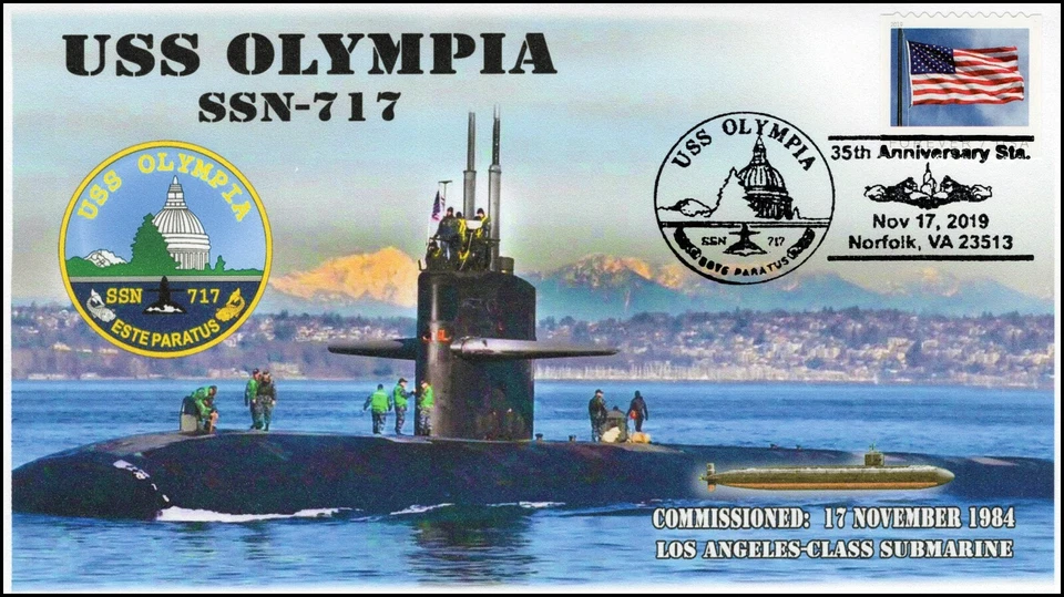 19-350, 2019, USS Olympia, Pictorial Postmark, Event, SSN-717, Norfolk VA, 35th  - Image 1 of 1