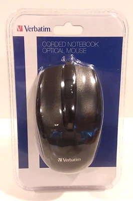 Verbatim 98106 Corded Notebook Optical Mouse Wired USB BLACK for PC or MAC NEW - Image 1 of 4