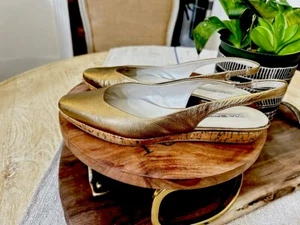 Via Spiga Sz 8 Neiman Marcus Gold Slingback Flats Almond Toe - Picture 1 of 10