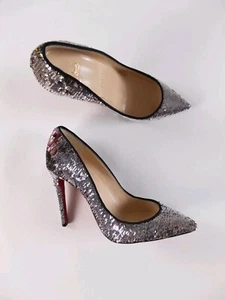 CHRISTIAN LOUBOUTIN Pigalle Follies 100 Silber Pailletten Pailletten Pumps Gr. 9 39 - Bild 1 von 11
