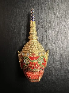 Thai Khon Mask Rhinestone Enamel Thailand Traditional Souvenir Mask Brooch Pin - Picture 1 of 6