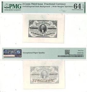 3rd Issue 3 Cents Fractional Currency Specimen PMG-64 EPQ Fr-1227spw - Picture 1 of 3