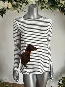 Womens Joules Harbour Top Size 6 Cream Stripe Sausage Dog Long Sleeve NEW OP96 - Picture 1 of 17