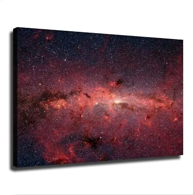 Milky Way Galaxy in Red Hubble Telescope Poster Wall Art Canvas Painting HD
