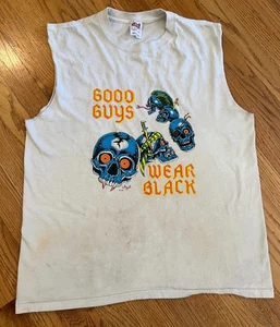 Vintage 90s Pretty Vacant Good Guys Wear Black Large Cut Sleeves Glam Tattoo Skull - Bild 1 von 12