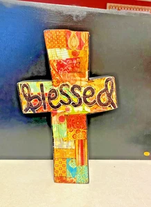 Demdaco Colorful Devotions C. Holly "BLESSED" Standing/Wall Hanging Cross 9.5" - Picture 1 of 4