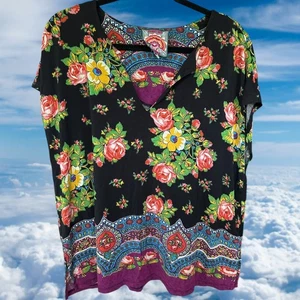 Johnny Was The Janie Favorite Dolman V-Ausschnitt Gr. XL Kurzarm geblümt - Bild 1 von 9