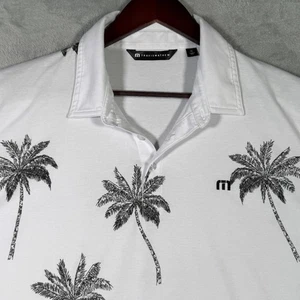 Travis Mathew Polo Shirt Mens XL White Palm Tree Print Golf Performance 1MAA316 - Picture 1 of 9