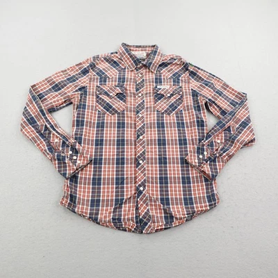 Camisa True Religion Para Hombres Mediana Naranja Azul Cuadros Perla Snap Vaquero Occidental ^ Foto 1 de 4