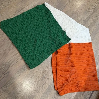 Handmade Crocheted Irish Pride Flag Blanket 58 X 86 In Twin Vtg One Of A Kind - Image 1 of 4