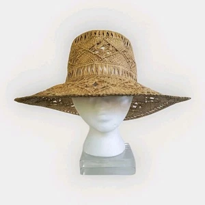 80s BOHO Crochet Straw Beach/Garden Sun Hat Intricate Organic Floppy Wide Brim  - Picture 1 of 6