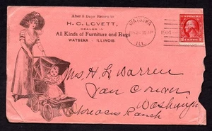 US 1910 ADVERTISING FURNITURE & RUGS OF WATSEKA, ILL. WITH NEAT CACHET OF LADY - Picture 1 of 2