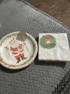 Vintage Weihnachten Santa Dessertteller und Getränkeservietten neu und versiegelt - Bild 1 von 5