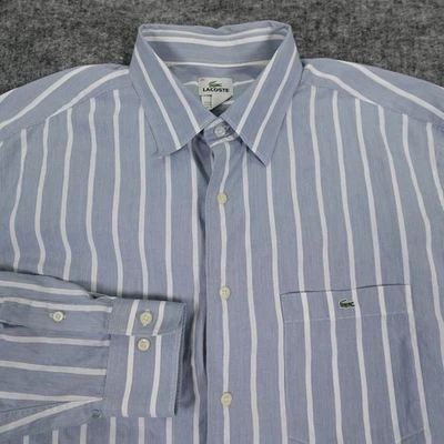 Lacoste Long Sleeve Button Up Shirt Mens 45 XL Blue White Vertical Stripe Cotton - Image 1 of 4