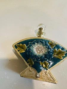 VINTAGE Enamel RHINESTONE Pierced PERFUME BOTTLE Crystal PRISM TOP Floral - Picture 1 of 12
