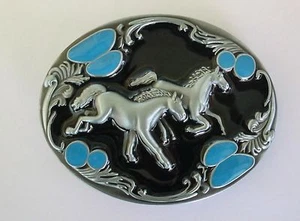 NEW TWO HORSE COWBOY RODEO BLACK WESTERN BELT BUCKLE - Picture 1 of 2