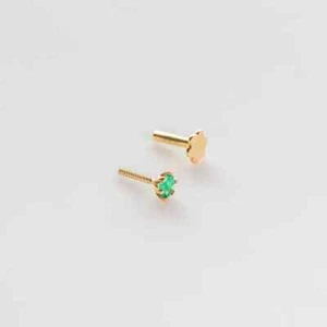 Natural 0.05Ct Emerald Tragus Helix Nose Screw Stud Piercing Pin 14K Yellow Gold - Picture 1 of 3