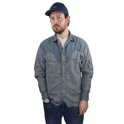 复古 Scully 法兰绒格子西部衬衫男式中号牛仔长袖纽扣 — 第 1/4 张图片