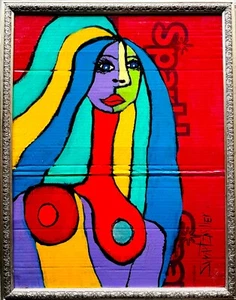 PICASSO NUDE COLORFUL Upcycled CB PAINTING SWARTZMILLER DNA SIGNED Art UNIQUE - Picture 1 of 12