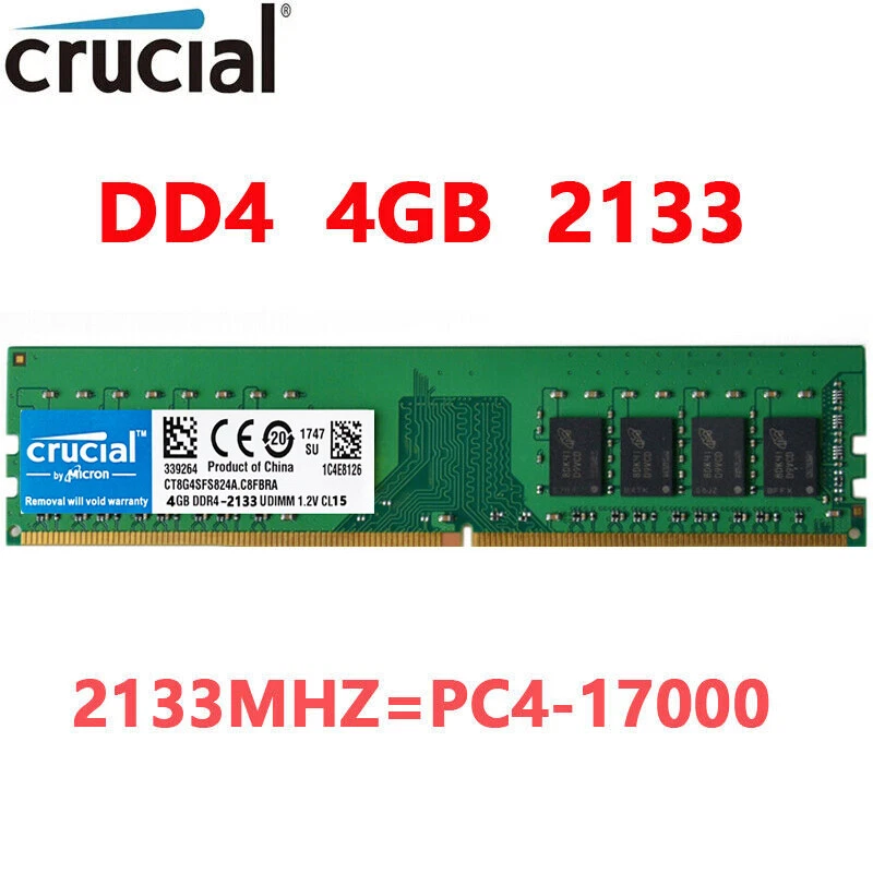 Crucial DDR4 4GB 1X4GB 2133 Mhz  PC4-17000 288pins Desktop Memory Dimm Ram - Image 1 of 4