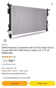 DWVO Radiator Compatible with Ford Flex Edge Taurus Lincoln MKS MKT MKX Mercury - Picture 1 of 5