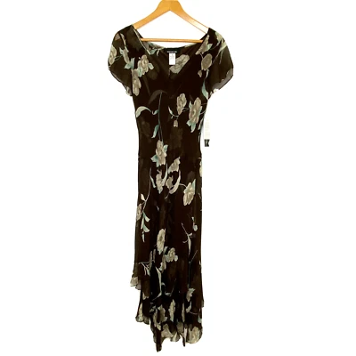 Jones New York 2pc Scarborough Dress Womens size 10 V Neck S/S Brown Floral Silk - Image 1 of 4