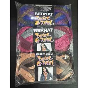 3 Skein Bernat Twist & Twirl Yarn Almond Fudge, Misty Merlot & Desert Blue - Picture 1 of 1