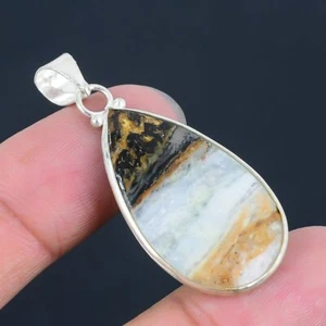 Stripped Onyx 925 Silver Plated Handmade Pendant of 1.92" - Picture 1 of 3
