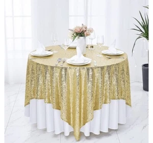 Gold. 50×50 inch Square Sequin Tablecloth. Decoration. - Picture 1 of 8