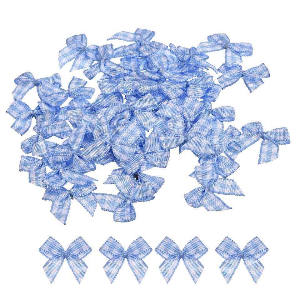50Pcs мини имбирь лента бант 1» клетчатая лента банты синий и белый - Изображение 1 из 4