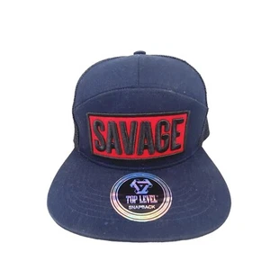 SAVAGE Red Patch Top Level Snapback Hat Cap Blue NWT Style Adjustable Streetwear - Picture 1 of 9