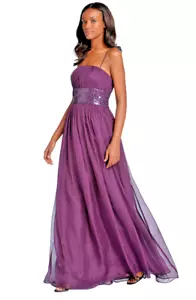 NWOT ABS by Allen Schwartz Sequin Waist Chiffon Gown `Purple Grape` $348 Size 14 - Picture 1 of 7