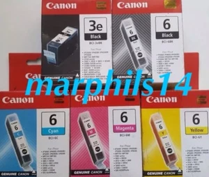 BCI-3e Black & BCI-6 Black, Cyan, Yellow, Magenta Genuine CANON Ink Cartridges - Picture 1 of 5