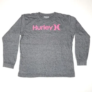 Hurley T-Shirt Girls Youth Size Medium Long Sleeve Graphic Logo Gray Pink - Picture 1 of 8